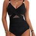 Women's Clothing New One Piece Swimsuit Metallic Color Deep V Mesh Splicing Tight One Piece Swimsuit_voghion.com