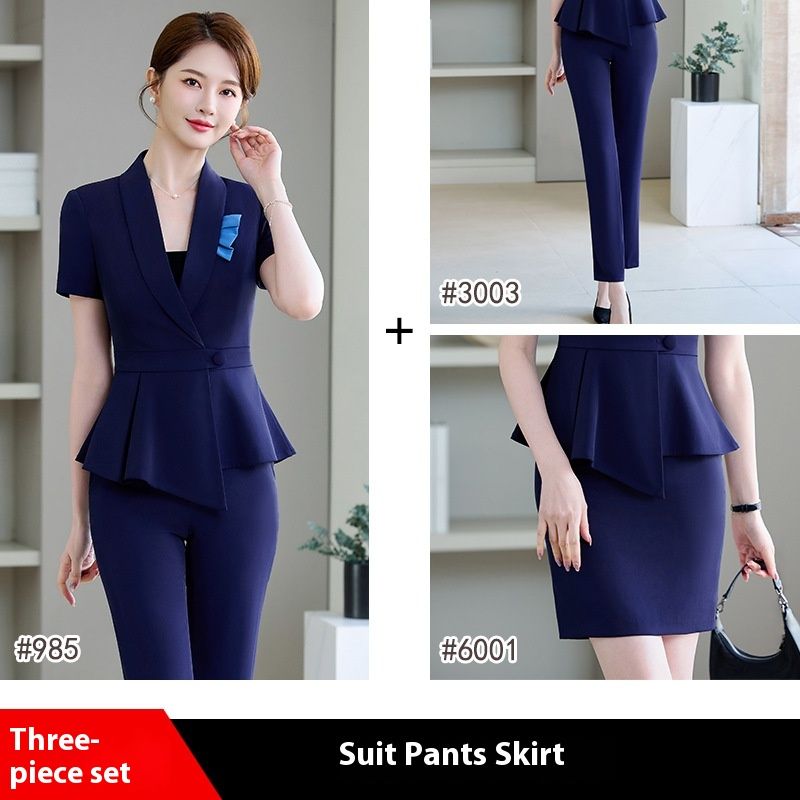 Short Sleeved Professional Suit Women's Summer New Style Hotel Front Desk Reception Manager Workwear Jewelry Store_voghion.com