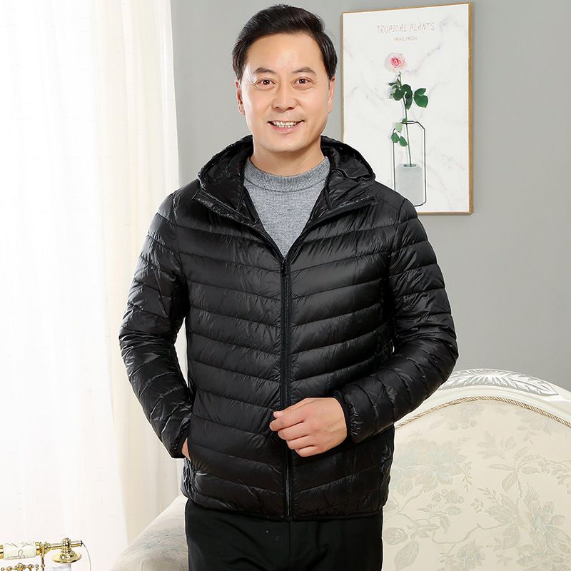 Light and thin down jacket autumn and winter men's new white duck down hooded warm jacket middle-aged casual lightweight hooded outer clothing_voghion.com