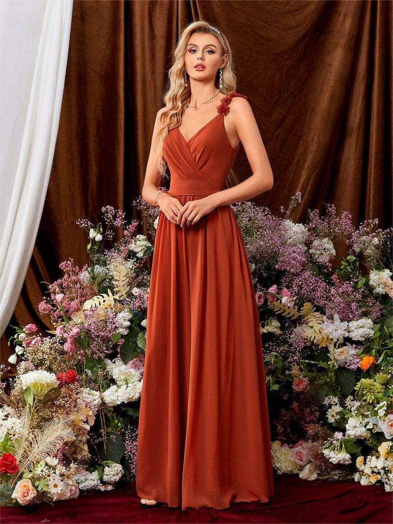 Damen V-Ausschnitt Strapse Spitze Plissee Rückenfrei Full Swing Abendkleid Ballkleid Partykleid Brautjungfernkleid_voghion.com