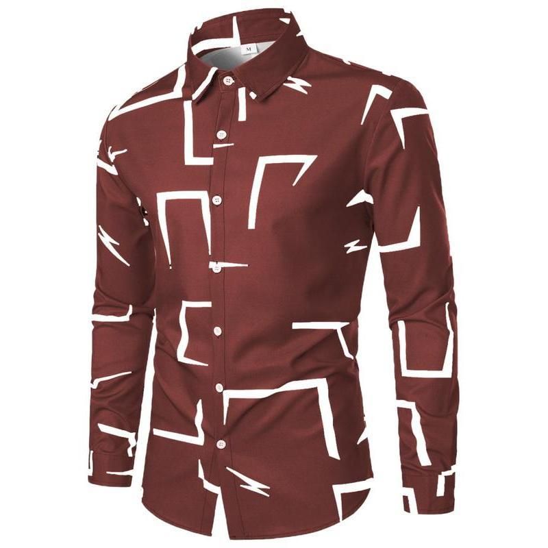 Men's Clothing Irregular Four Sided Stretch Printing Casual Long Sleeves Shirt_voghion.com