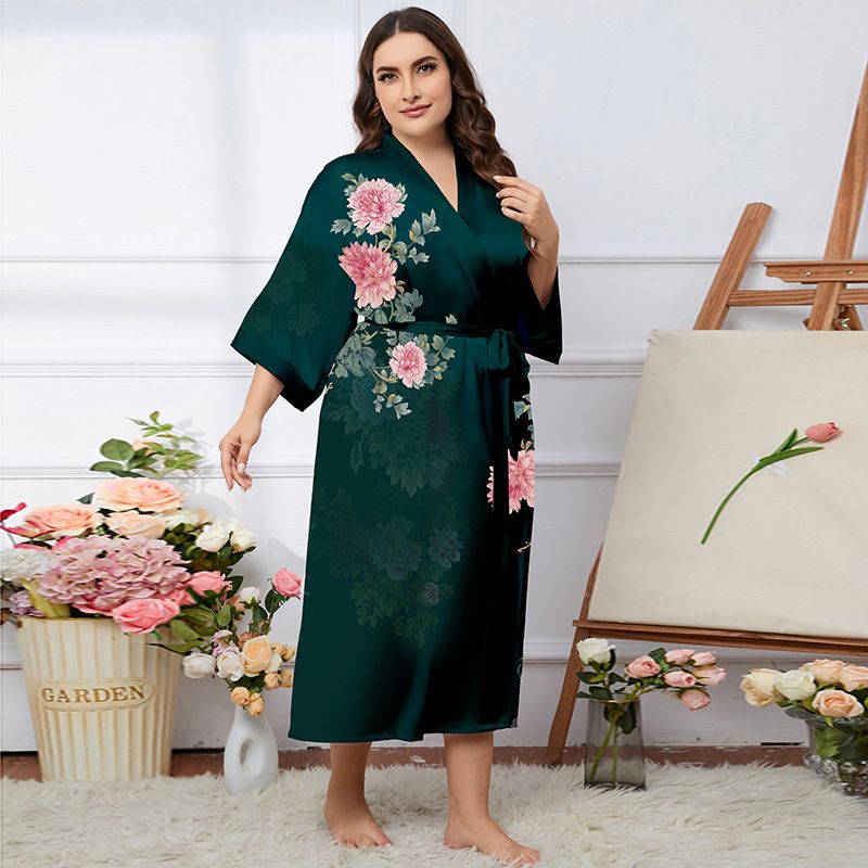 Sleep Women's Clothing Large Size Pajamas New Satin Pajamas Women's Summer Light Luxury Ice Silk Cool Nightgown Bathrobe Home Clothes_voghion.com