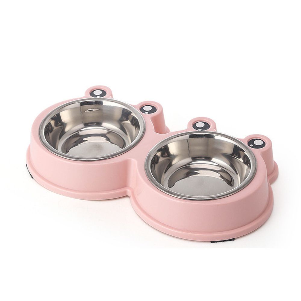 Frog Cartoon 2-in-1 Stainless Steel Pet Double Dog Cat Food Bowl_voghion.com