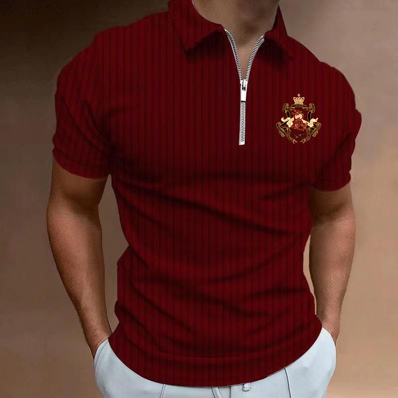 Europa och USA Herr Stor storlek Sommar Herr Tunn Enfärgad Kortärmad Pikétröja Lapel Zipper Slim Top T-shirt_voghion.com