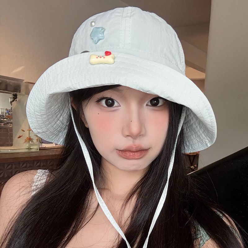 Niedlicher, blauer, schnelltrocknender Fischerhut für den Sommer, dünn, atmungsaktiv, mit umgeklappter Krempe, UV-Schutz, Sonnenschutzhut_voghion.com