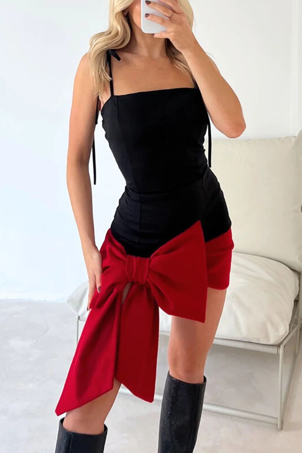 Grenzüberschreitendes europäisches und amerikanisches Frühjahr neues Valentinstag-Hosenträger-dünnes sexy Bogenkleid-Partykleid für Frauen_voghion.com