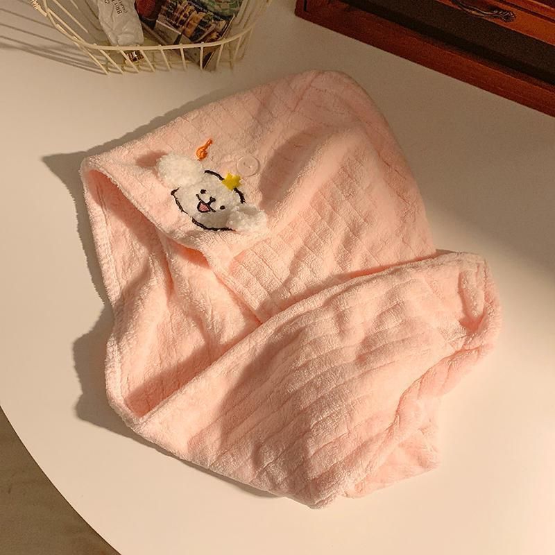 Striped Puppy Quick-Dry Towel Cute Women Super Absorbent Fast-Drying Hair Wrap Coral Fleece Bath Cap For Adults And_voghion.com