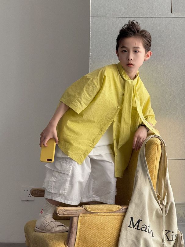 Spade Seven 2025 New Summer Boys Korean Fashion Striped Shirt Children's Summer Short Sleeved Shirt Tops_voghion.com