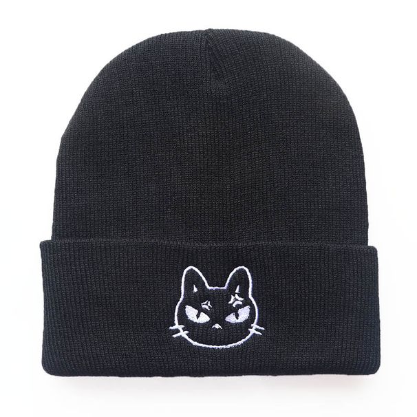Unisex Cartoon weird cute emoticon cat embroidered knitted hat sleeve warm hat Hip hop wool hat_voghion.com