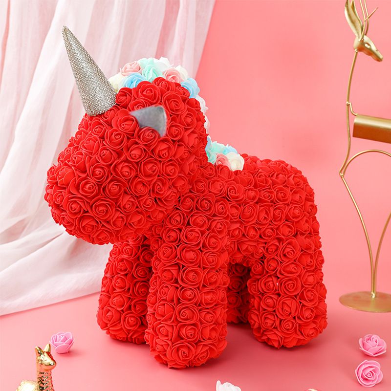 Regalos navideños: Unicornio con flores preservadas, regalo de cumpleaños para niñas, oso de rosas, regalo de San Valentín, unicornio con flores de espuma._voghion.com