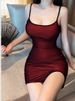 Intimates Yeni Seksi Bar Disko Atlama Tüp Üst File Spagetti Askılı İç Giyim Taban Bölünmüş Dar Elbise_voghion.com