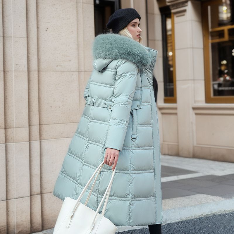 Cappotto lungo da donna in cotone con cintura sopra il ginocchio_voghion.com