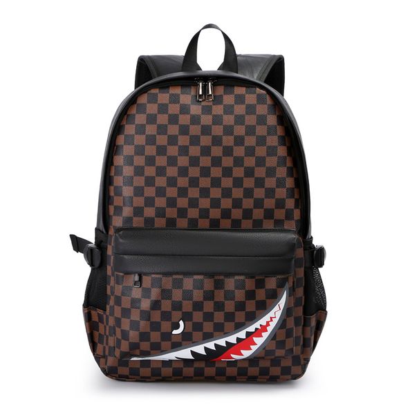 Backpack Men's Fashion Plaid Travel Backpack Trendy Versatile Leather Boys' Schoolbag Computer Bag_voghion.com