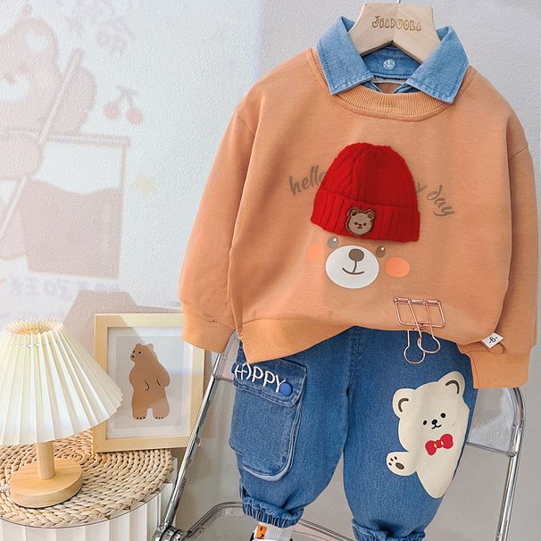 Boys Autumn Wool Hat Bear Sweater Suit 1 To 3 Years Old Baby Boy Spring And Autumn Boy Clothes Children Two Piece Suit_voghion.com