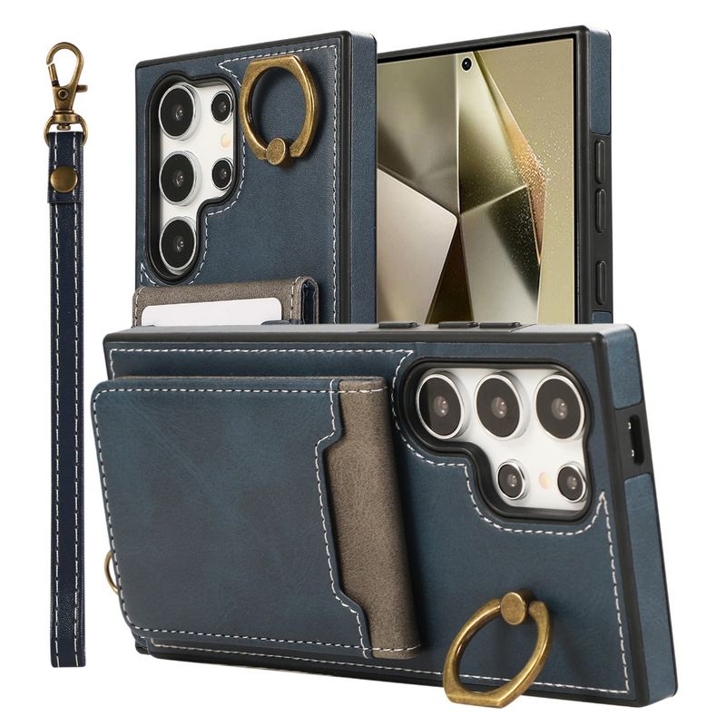 Flip Leder Handgelenk Strap Brieftasche Karte Slot Halter Telefon Fall Für Galaxy S25 S24 S22 Ultra Plus S23 FE A16 A06 A15 A35 A55 Abdeckung_voghion.com
