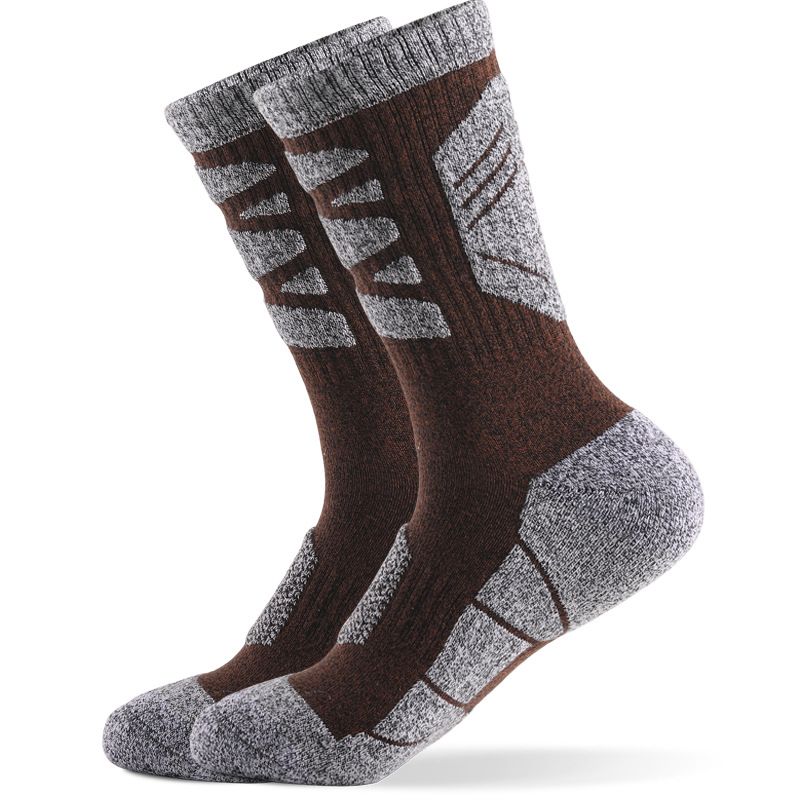 Meias esportivas Two Wolves de algodão com fundo grosso e absorvente de suor, respiráveis, para caminhada ao ar livre, na altura da panturrilha_voghion.com