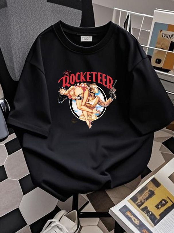 Seltenes Vintage GRAPHITTI The Rocketeer Dave Stevens Art 1984 T-Shirt 80er Jahre Weiß M Designer Kleidung Leichtes Top für den Alltag Vielseitige Grafik_voghion.com