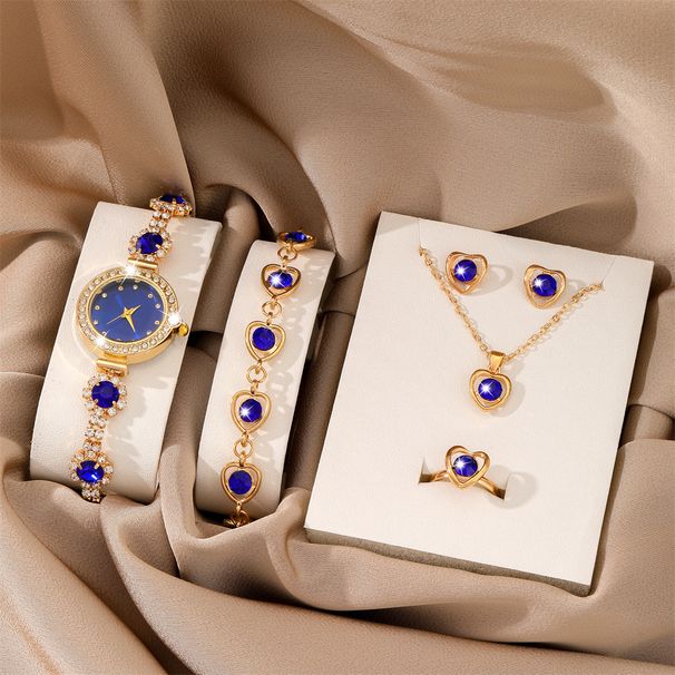 2024 Nouveau Bijoux pour Femmes Incrustés de Diamants Ensemble de Quatre pièces Montre de Décoration de Mode à Quartz Simple et Compacte pour Femmes_voghion.com
