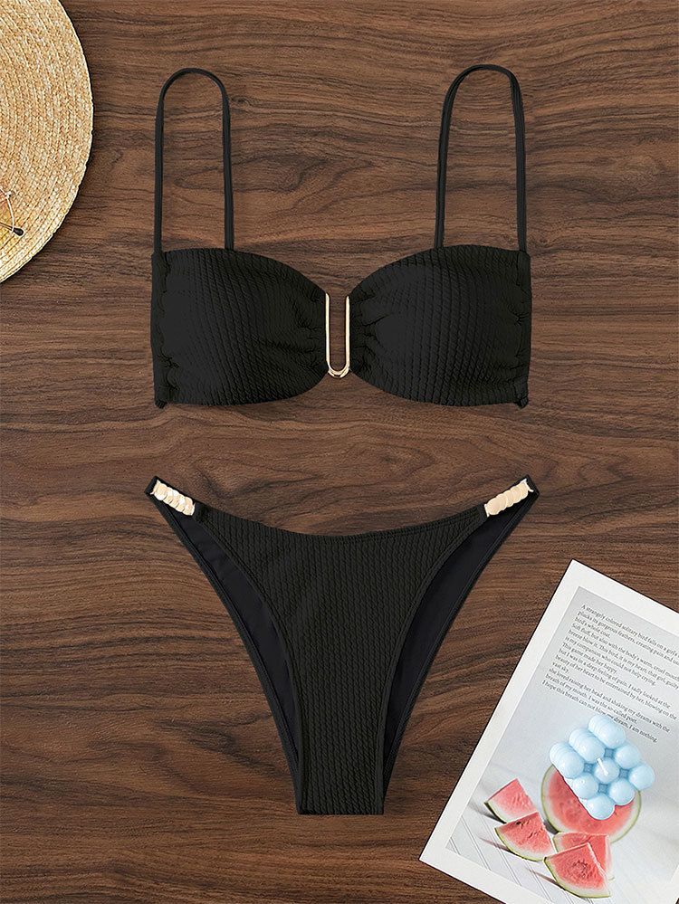 Women's Clothing Solid Color Tube Top Beach Bikini Triangle Split Hot Spring Swimsuit_voghion.com
