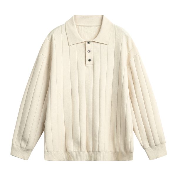 Maglione polo vintage da uomo in maglia a trecce – Pullover con collo a coste spesso e texture retrò (M-XXL, Nero/Crema/Marrone cacao, Estetica old money)_voghion.com