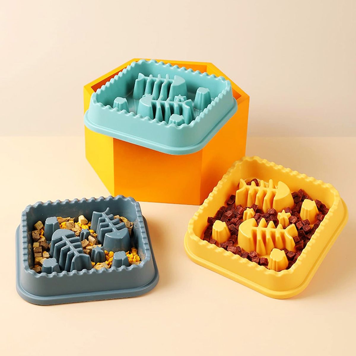 Fischgräten-Fressnapf mit Anti-Fress-Effekt – Universeller Futter- und Wassernapf für kleine und mittelgroße Hunde und Katzen – Haustierbedarf_voghion.com