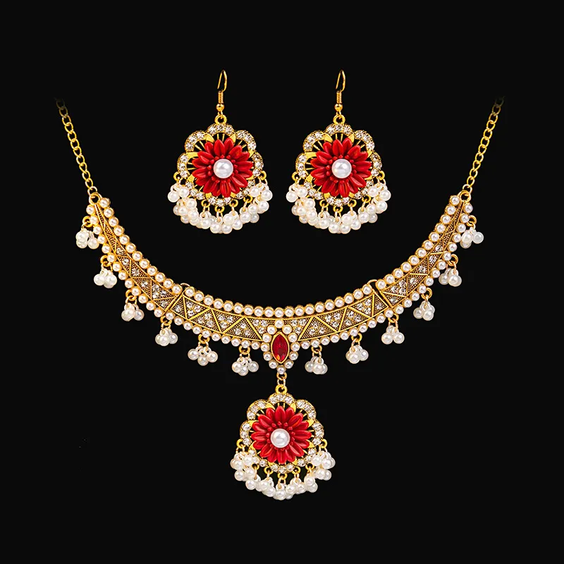 Ensemble de bijoux pour femmes Ensemble de boucles d'oreilles et collier en métal tendance avec perles et gouttes d'eau Bijoux exagérés_voghion.com