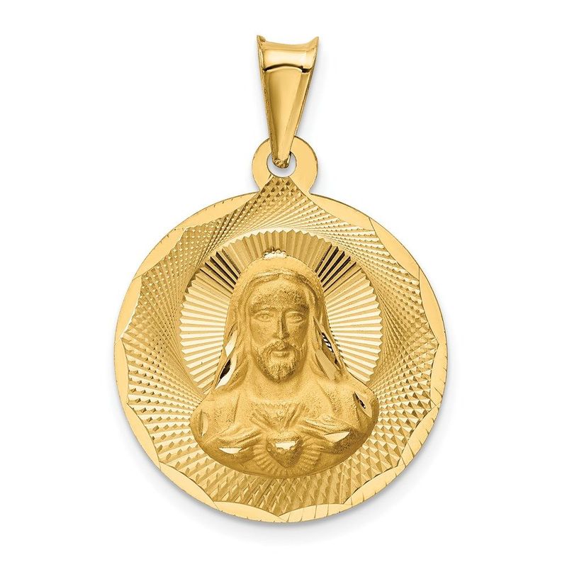 14K Polished D/C Sagrado Corazon Circle Pendant_voghion.com