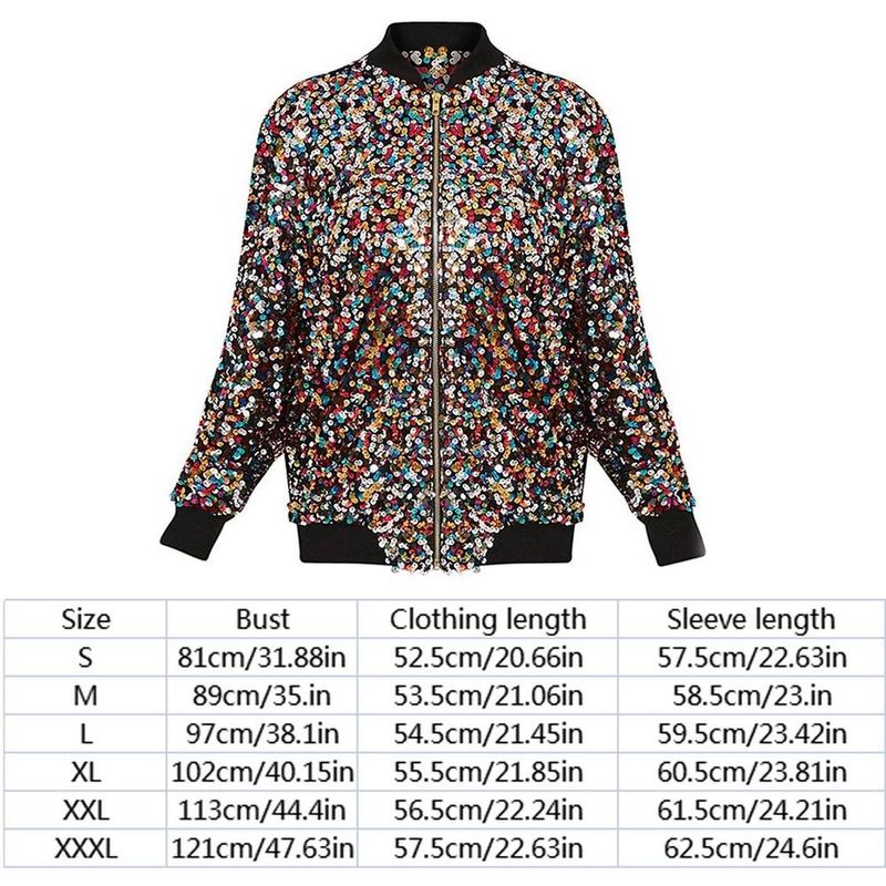 Womens Sequin Ja Casual Long Sleeve Front Zip Party Bombers Blazer Long Sleeve Zip Blazer Halloween Party Bombers_voghion.com