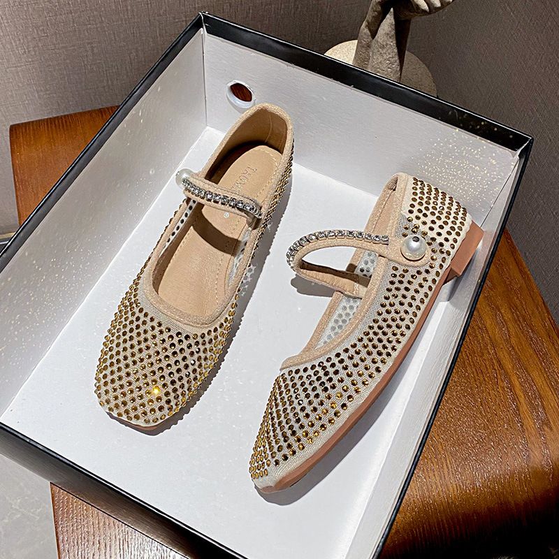 Eleganti scarpe da donna Mary Jane con punta quadrata e inserti in rete e diamanti_voghion.com