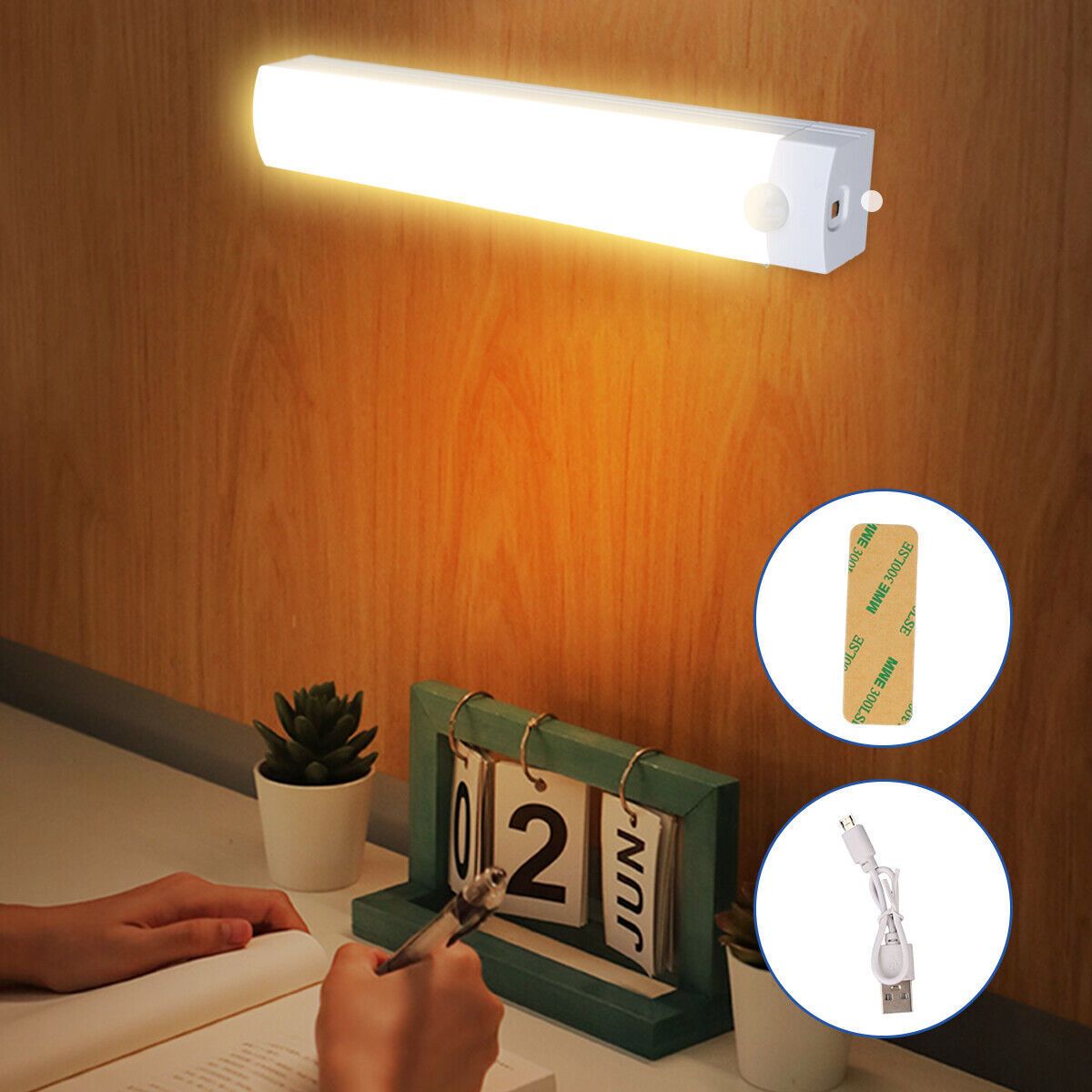 Wireless LED PIR Motion Sensor Light Strip Cabinet Closet USB Lamp Rechargeable_voghion.com