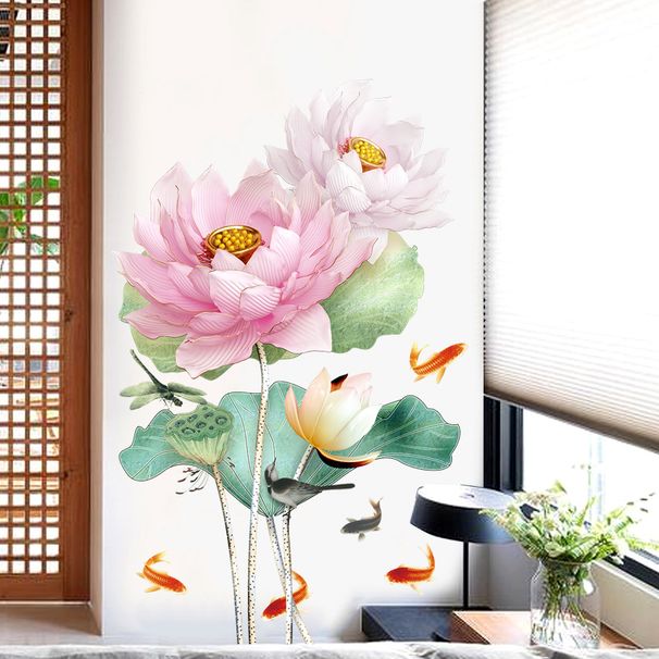 GS9500 Chinese style lotus self-adhesive wallpaper warm three-dimensional simulation wall sticker, living room entrance simple sti_voghion.com