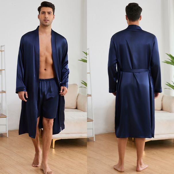 Yaoting Men's Solid Color Homewear Bathrobe Shorts Set Thin Pajamas TZ3194_voghion.com