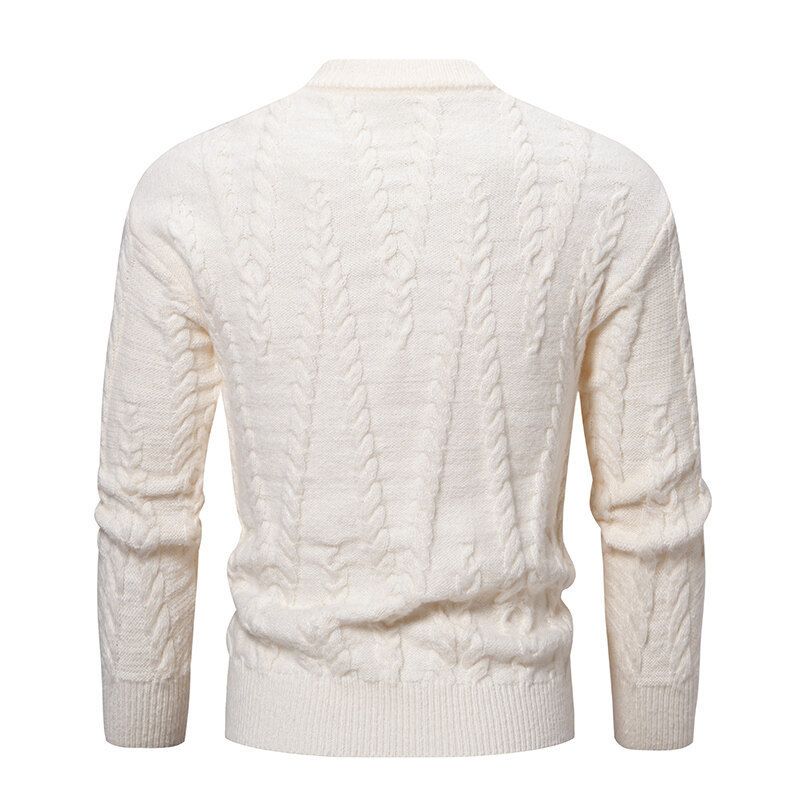 Autumn And Winter Men's Half-Turtle Neck Sweater, Plus Size, Warm, Twisted Pattern, Casual Knitted Base Shirt_voghion.com