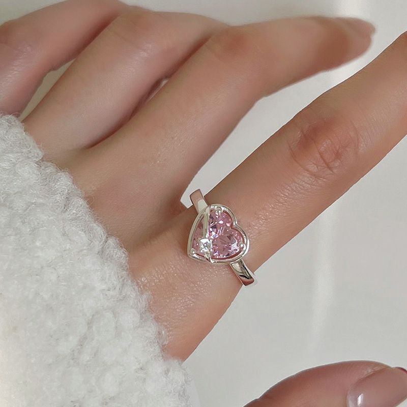 Sier Color VENUS Roze Kristallen Hart Ring Voor Vrouwen Zirkoon Verstelbare Opening Sieraden Verjaardagscadeau Dropshi_voghion.com