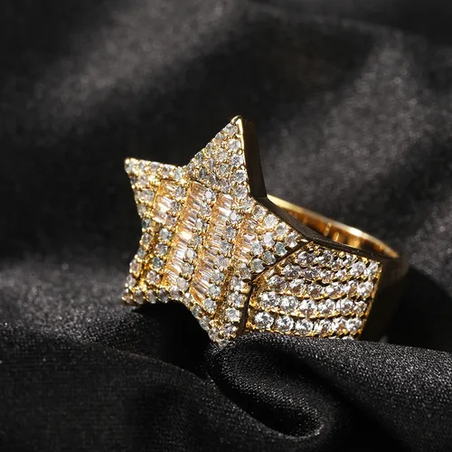 Men's Jewelry Cubic Zirconia Star Ring For Men Hip Hop Style Fashion Statement In Gold And Silver Sizes 7-9 T Square Stone Five Pointed Star Ring_voghion.com