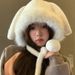 Cute White Rabbit Ears Plush Hat For Women Autumn And Winter Small Ear Protection Warm Hat Large Head Circumference Hat Trendy_voghion.com