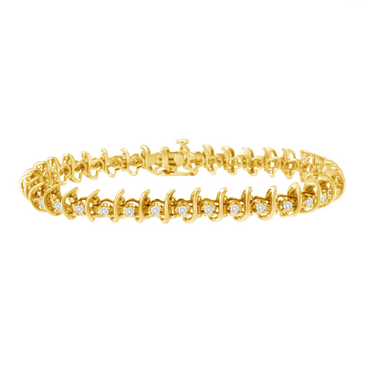 10KT Yellow Gold Plated .925 Sterling Silver 1 cttw Prong-Set Diamond Link Bracelet (J-K, I1-I2) - 7.5"_voghion.com