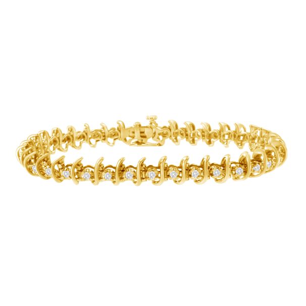 10KT Yellow Gold Plated .925 Sterling Silver 1 cttw Prong-Set Diamond Link Bracelet (J-K, I1-I2) - 7.5"_voghion.com