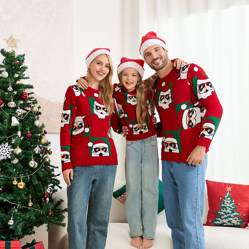 Pull décontracté en tricot pour couple avec motif Père Noël pour femme_voghion.com
