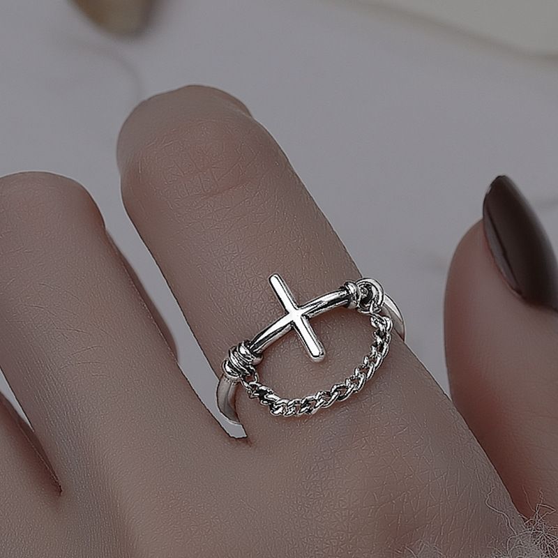 Sir Color VENUS Chain Cross Ring voor Womn Girl Gift Kora Ins Fashion Prsonality Rtro Thai Sir Jwlry_voghion.com