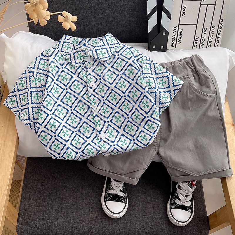 Children's clothing, boys' suit 2024, new baby trendy checkered short sleeved shirt, summer children's clothing_voghion.com