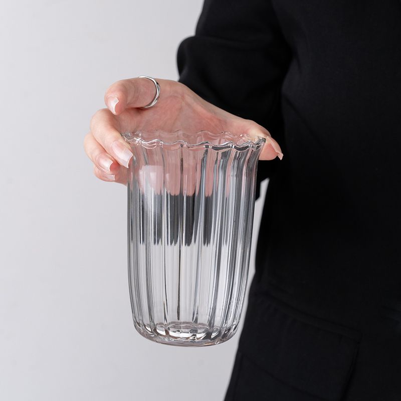 Handmade Ribbed Glass Coffee Cup - Latte & Milk Tea Cup With Gift Box​_voghion.com