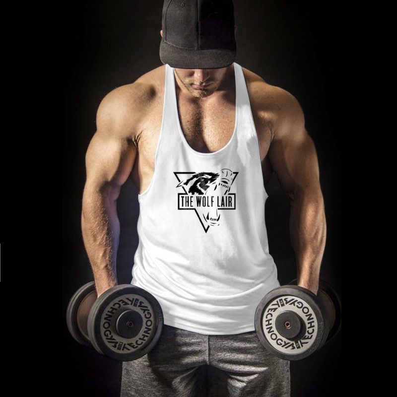 Canotta sportiva da allenamento e corsa in cotone con stampa testa di lupo di New Fitness Brothers_voghion.com