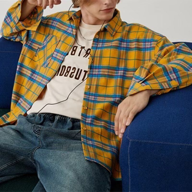 camicia a quadri gialla per uomo e donna autunno ins marchio alla moda americano retrò coppia giacca casual larga_voghion.com