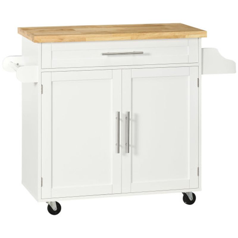 HOMCOM Küchenwagen Servierwagen Mit Arbeitsplatte Küchentrolley Mit Gewürzregal, Handtuchhalter Für Wohnzimmer Esszimmer Weiß 109 X 40 X 89 Cm_voghion.com