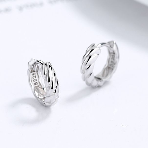 Sterling Silver Threaded Minimalist Design Twist Hoop Earrings Ins Cool Style Jewelry Ear Clips_voghion.com