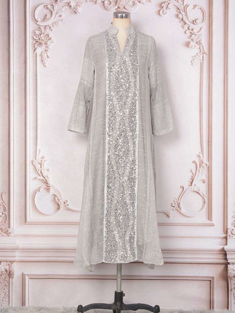 Rochie de seară pentru femei, cu paiete, la modă, din muselină, Kaftan, plasă, Abaya_voghion.com