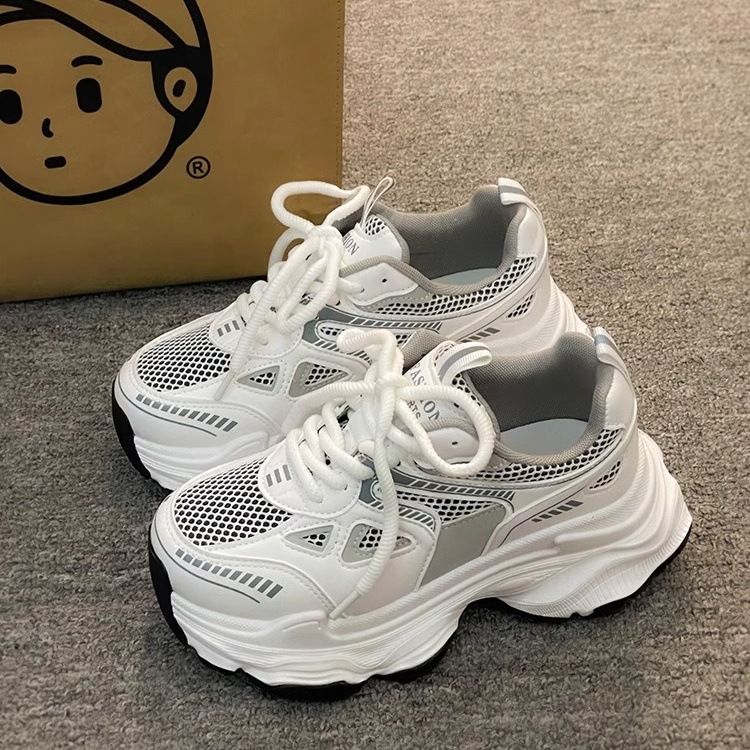 Dames fluwelen dikke sneakers, zwarte platform casual schoenen, dikke zool, hoogteverhogende sneakers voor wandelen en sporten_voghion.com