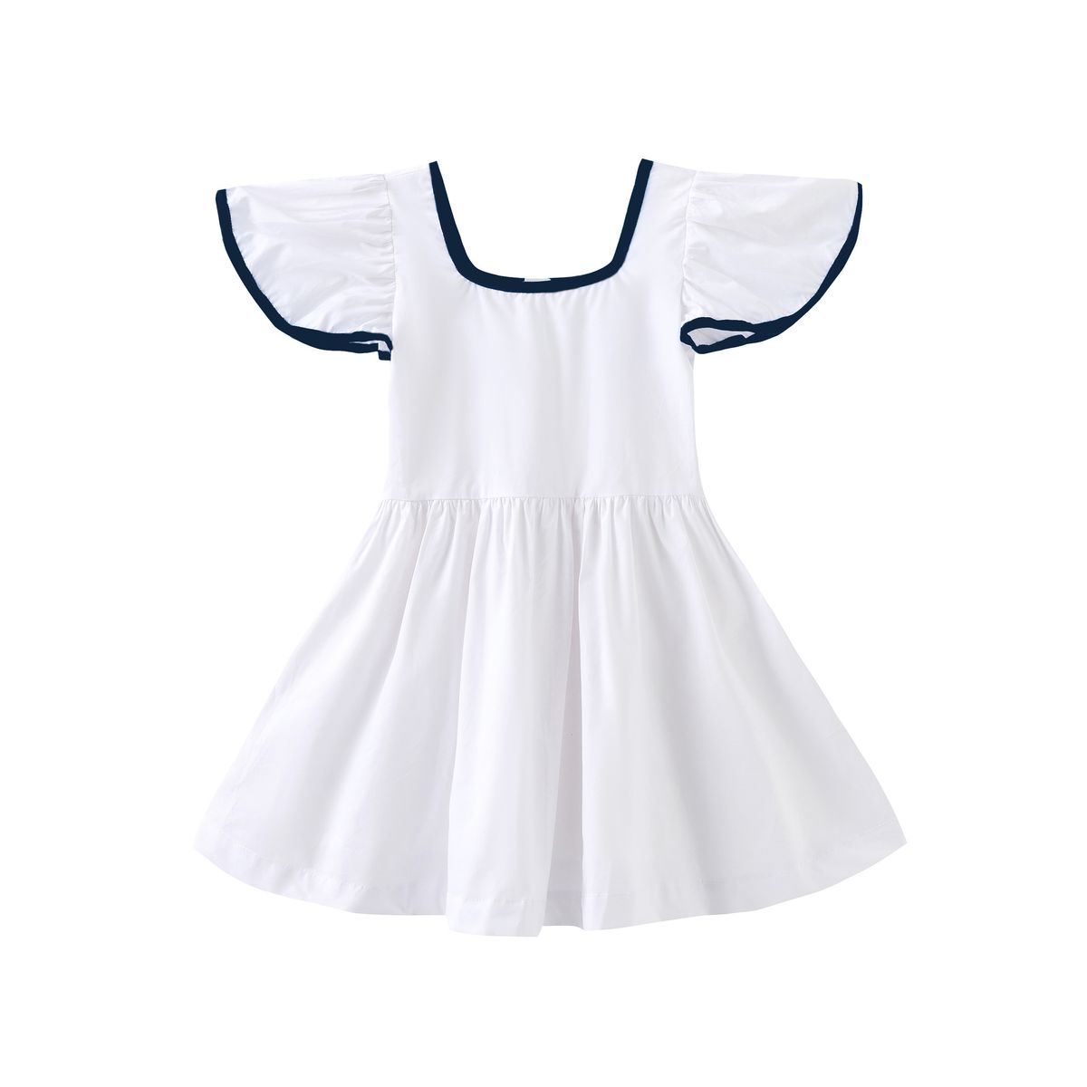 Mother & Kids New Children's Dress Summer Dress Girls Solid Color Trumpet Sleeve Skirt Pure Cotton Baby Skirt Shirt_voghion.com