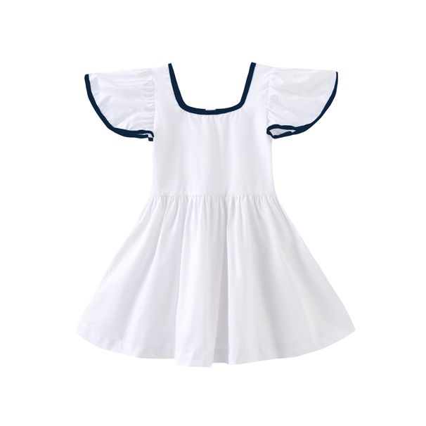 Mother & Kids New Children's Dress Summer Dress Girls Solid Color Trumpet Sleeve Skirt Pure Cotton Baby Skirt Shirt_voghion.com